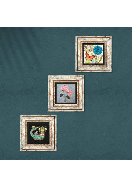 Kelebek, Pembe Ortanca Çiçeği, Şahmeran Çerçeveli Taş Duvar Tablosu 3’lü Set - Dekoratif Modern Sanat, Ev ve Ofis Dekoru |TK3-1810| fırsatları