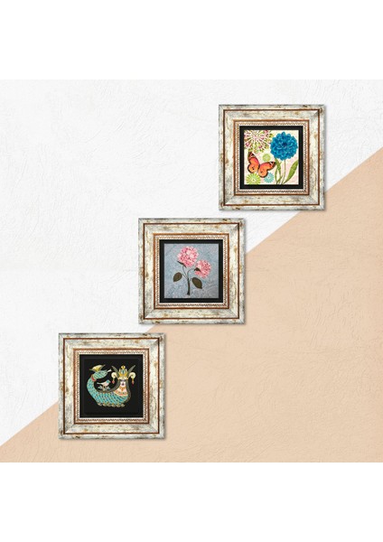 Kelebek, Pembe Ortanca Çiçeği, Şahmeran Çerçeveli Taş Duvar Tablosu 3’lü Set - Dekoratif Modern Sanat, Ev ve Ofis Dekoru |TK3-1810| indirimleri