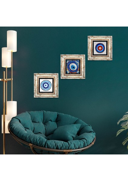 Nazar Taş Duvar Tablosu Çerçeveli Duvar Dekoru 3 Parça Tablo Seti Wall Art T3-1828