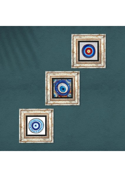 Nazar Taş Duvar Tablosu Çerçeveli Duvar Dekoru 3 Parça Tablo Seti Wall Art T3-1828