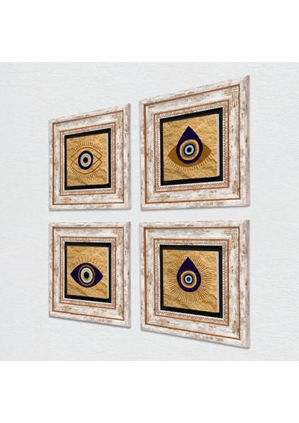Nazar Taş Duvar Tablosu Çerçeveli Duvar Dekoru 4 Parça Tablo Seti Wall Art T4-1066 fiyatları
