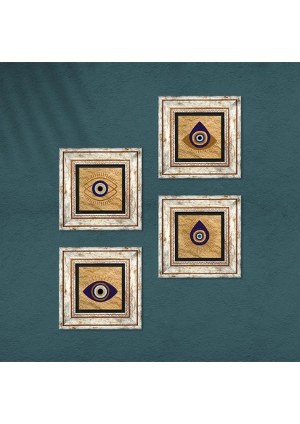 Nazar Taş Duvar Tablosu Çerçeveli Duvar Dekoru 4 Parça Tablo Seti Wall Art T4-1066 fırsatları