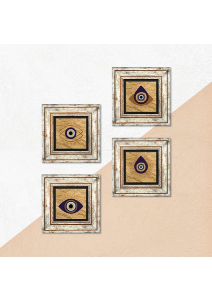 Nazar Taş Duvar Tablosu Çerçeveli Duvar Dekoru 4 Parça Tablo Seti Wall Art T4-1066 indirimleri