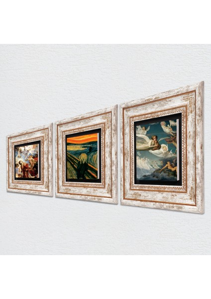 Çığlık Tablosu, Ruhların Geçişi, Aziz Stephen Üçlemesi Taş Duvar Tablosu Çerçeveli Duvar Dekoru 3 Parça Tablo Seti Wall Art T3-1839