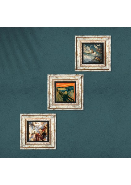 Çığlık Tablosu, Ruhların Geçişi, Aziz Stephen Üçlemesi Taş Duvar Tablosu Çerçeveli Duvar Dekoru 3 Parça Tablo Seti Wall Art T3-1839