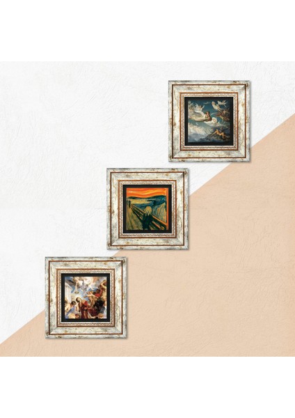 Çığlık Tablosu, Ruhların Geçişi, Aziz Stephen Üçlemesi Taş Duvar Tablosu Çerçeveli Duvar Dekoru 3 Parça Tablo Seti Wall Art T3-1839