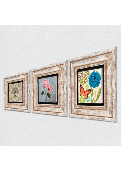 Kelebek, Pembe Ortanca Çiçeği, Hayat Ağacı Çerçeveli Taş Duvar Tablosu 3’lü Set - Dekoratif Modern Sanat, Ev ve Ofis Dekoru |TK3-1841| fiyatları