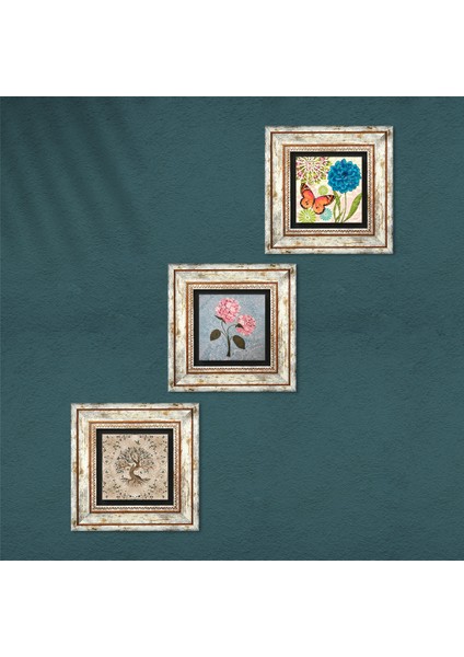 Kelebek, Pembe Ortanca Çiçeği, Hayat Ağacı Çerçeveli Taş Duvar Tablosu 3’lü Set - Dekoratif Modern Sanat, Ev ve Ofis Dekoru |TK3-1841| fırsatları