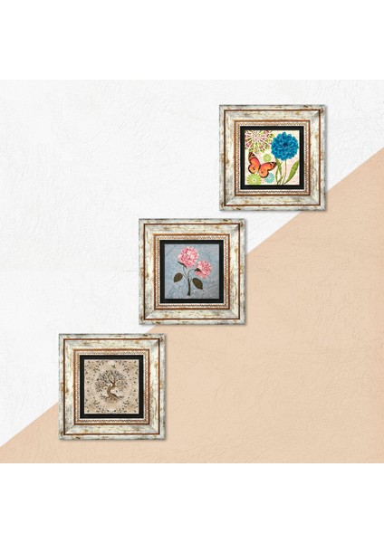 Kelebek, Pembe Ortanca Çiçeği, Hayat Ağacı Çerçeveli Taş Duvar Tablosu 3’lü Set - Dekoratif Modern Sanat, Ev ve Ofis Dekoru |TK3-1841| indirimleri
