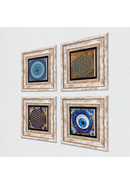 Nazar, Yaşam Çiçeği Taş Duvar Tablosu Çerçeveli Duvar Dekoru 4 Parça Tablo Seti Wall Art T4-1600 fiyatları