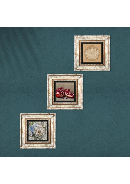 Lotus Çiçeği, Kelebekli Çiçek, Nar Çerçeveli Taş Duvar Tablosu 3’lü Set - Dekoratif Modern Sanat, Ev ve Ofis Dekoru |TK3-1164| fırsatları