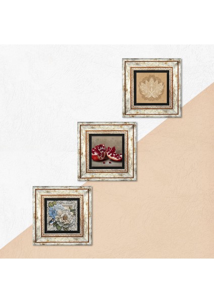 Lotus Çiçeği, Kelebekli Çiçek, Nar Çerçeveli Taş Duvar Tablosu 3’lü Set - Dekoratif Modern Sanat, Ev ve Ofis Dekoru |TK3-1164| indirimleri