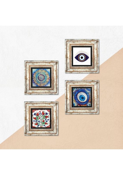 Stone Nazar, Mandala, Lale Çerçeveli Taş Duvar Tablosu 4’lü Set - Dekoratif Modern Sanat, Ev ve Ofis Dekoru |TK4-1627| indirimleri