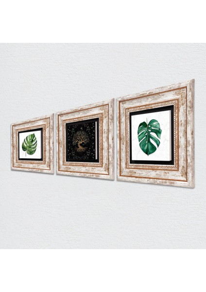 Yaprak, Hayat Ağacı Çerçeveli Taş Duvar Tablosu 3’lü Set - Dekoratif Modern Sanat, Ev ve Ofis Dekoru |TK3-422| fiyatları