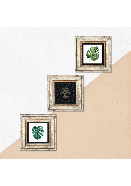 Yaprak, Hayat Ağacı Çerçeveli Taş Duvar Tablosu 3’lü Set - Dekoratif Modern Sanat, Ev ve Ofis Dekoru |TK3-422| indirimleri