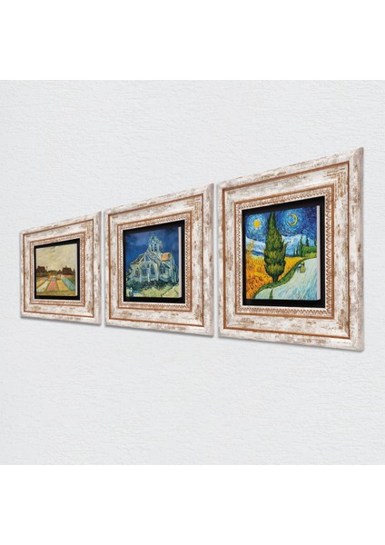 Van Gogh Çerçeveli Taş Duvar Tablosu 3’lü Set - Dekoratif Modern Sanat, Ev ve Ofis Dekoru |TK3-533| fiyatları