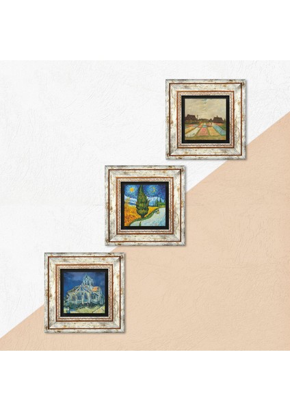 Van Gogh Çerçeveli Taş Duvar Tablosu 3’lü Set - Dekoratif Modern Sanat, Ev ve Ofis Dekoru |TK3-533| indirimleri