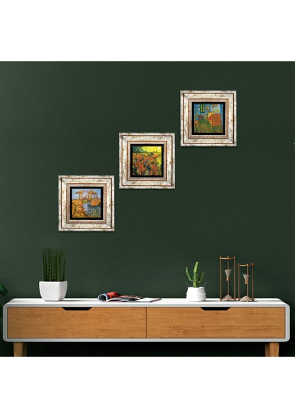 Van Gogh Taş Duvar Tablosu Çerçeveli Duvar Dekoru 3 Parça Tablo Seti Wall Art T3-543