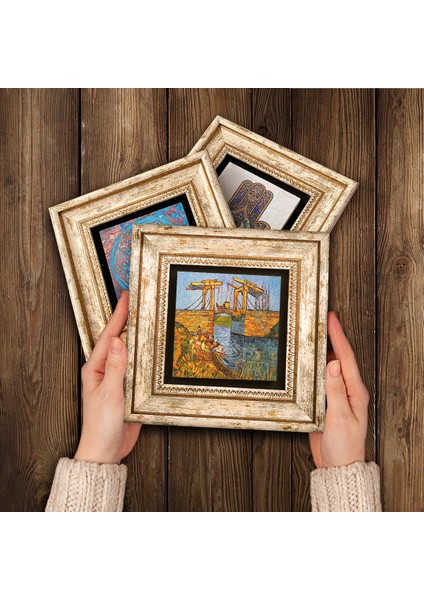 Van Gogh Taş Duvar Tablosu Çerçeveli Duvar Dekoru 3 Parça Tablo Seti Wall Art T3-543