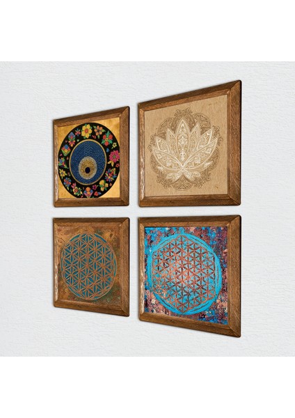 Stone Yaşam Çiçeği, Lotus Çiçeği, Nazar Ahşap Çerçeveli Taş Duvar Tablosu 4’lü Set – 25x25 cm Dekoratif Modern Sanat – Ev ve Ofis Dekoru |W4-823| fiyatları