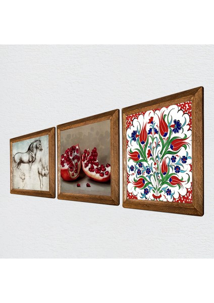 Stone Çini Sanatı Lale, Leonardo da Vinci At Heykeli, Nar Ahşap Çerçeveli Taş Duvar Tablosu 3’lü Set – 25x25 cm Dekoratif Modern Sanat – Ev ve Ofis Dekoru |W3-1317| fiyatları