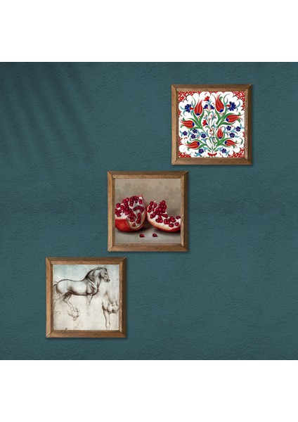 Stone Çini Sanatı Lale, Leonardo da Vinci At Heykeli, Nar Ahşap Çerçeveli Taş Duvar Tablosu 3’lü Set – 25x25 cm Dekoratif Modern Sanat – Ev ve Ofis Dekoru |W3-1317| modelleri