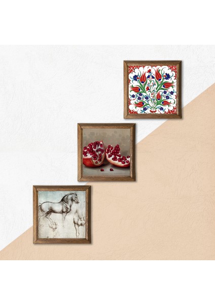 Stone Çini Sanatı Lale, Leonardo da Vinci At Heykeli, Nar Ahşap Çerçeveli Taş Duvar Tablosu 3’lü Set – 25x25 cm Dekoratif Modern Sanat – Ev ve Ofis Dekoru |W3-1317| indirimleri