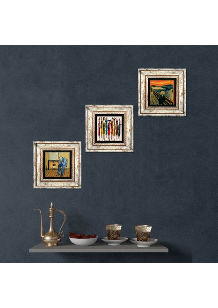 Van Gogh Sonsuzluğun Eşiğinde, Çığlık, Yerli Kadınlar Taş Duvar Tablosu Çerçeveli Duvar Dekoru 3 Parça Tablo Seti Wall Art T3-1861
