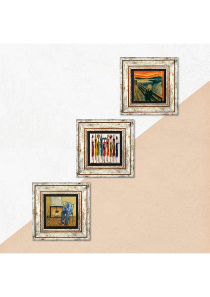 Van Gogh Sonsuzluğun Eşiğinde, Çığlık, Yerli Kadınlar Taş Duvar Tablosu Çerçeveli Duvar Dekoru 3 Parça Tablo Seti Wall Art T3-1861 indirimleri
