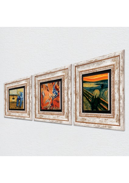 Picasso, Van Gogh, Çığlık Taş Duvar Tablosu Çerçeveli Duvar Dekoru 3 Parça Tablo Seti Wall Art T3-1866 fiyatları