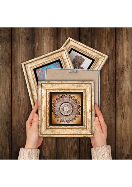 Mandala Taş Duvar Tablosu Çerçeveli Duvar Dekoru 4 Parça Tablo Seti Wall Art T4-1083 modelleri