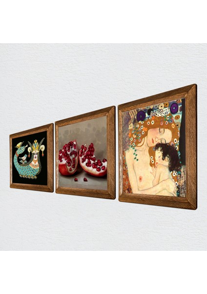 Gustav Klimt Anne Çocuk, Şahmeran, Nar Taş Duvar Tablosu Ahşap Çerçeveli Duvar Dekoru 3 Parça Tablo Seti Wall Art W3-966 fiyatları