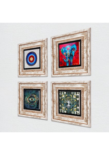 Stone Hayat Ağacı, Fil, Nazar Çerçeveli Taş Duvar Tablosu 4’lü Set - Dekoratif Modern Sanat, Ev ve Ofis Dekoru |TK4-889| fiyatları