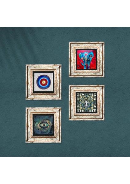 Stone Hayat Ağacı, Fil, Nazar Çerçeveli Taş Duvar Tablosu 4’lü Set - Dekoratif Modern Sanat, Ev ve Ofis Dekoru |TK4-889| fırsatları