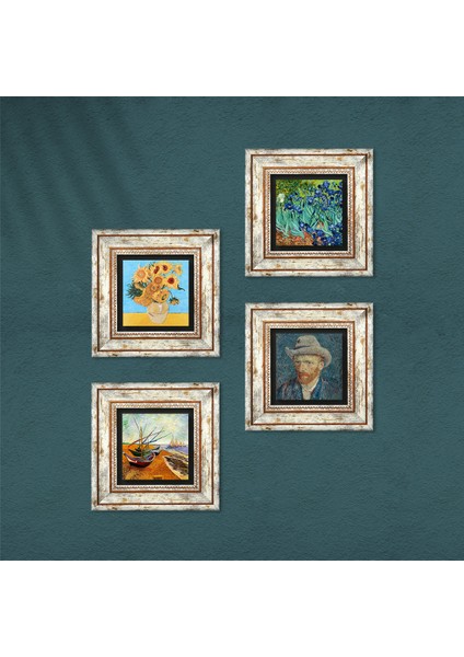 Van Gogh Çerçeveli Taş Duvar Tablosu 4’lü Set - Dekoratif Modern Sanat, Ev ve Ofis Dekoru |TK4-73| fırsatları