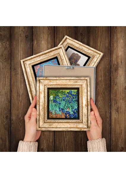 Van Gogh Çerçeveli Taş Duvar Tablosu 4’lü Set - Dekoratif Modern Sanat, Ev ve Ofis Dekoru |TK4-73| modelleri