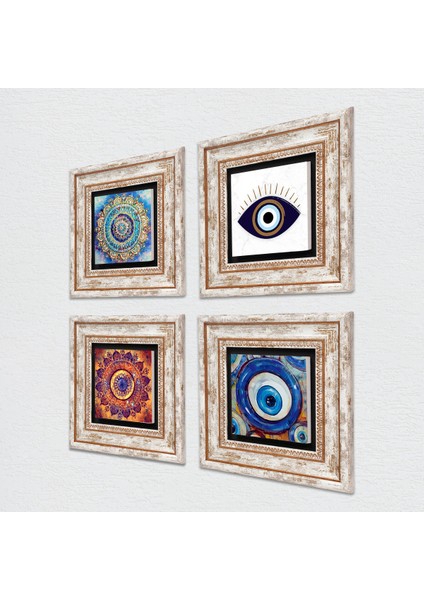 Nazar, Mandala Taş Duvar Tablosu Çerçeveli Duvar Dekoru 4 Parça Tablo Seti Wall Art T4-1652 fiyatları