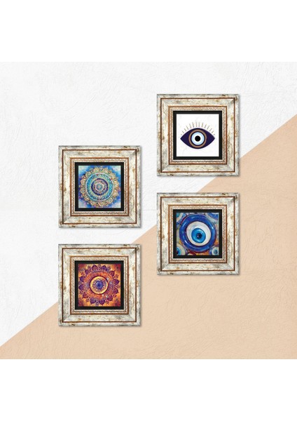 Nazar, Mandala Taş Duvar Tablosu Çerçeveli Duvar Dekoru 4 Parça Tablo Seti Wall Art T4-1652 indirimleri