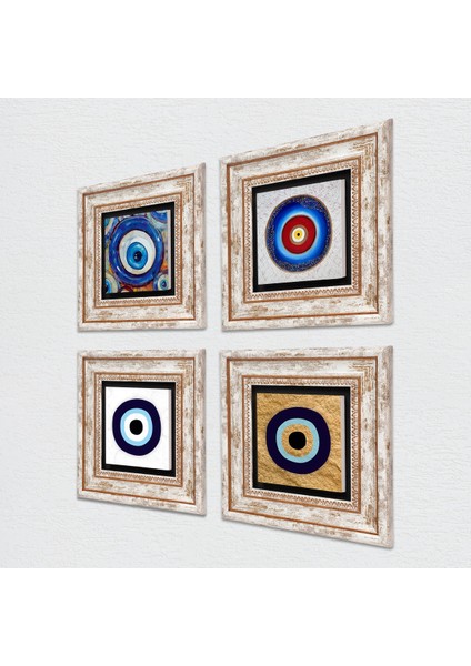 Stone Nazar Çerçeveli Taş Duvar Tablosu 4’lü Set - Dekoratif Modern Sanat, Ev ve Ofis Dekoru |TK4-1234| fiyatları