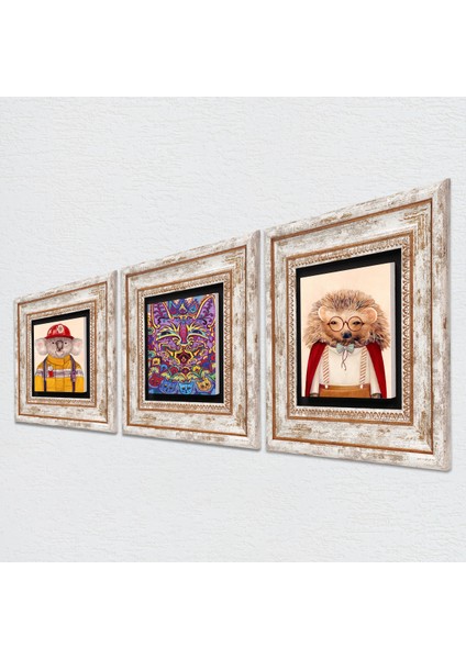Louis Wain Kediler, Kirpi, Koala Çerçeveli Taş Duvar Tablosu 3’lü Set - Dekoratif Modern Sanat, Ev ve Ofis Dekoru |TK3-1870| fiyatları