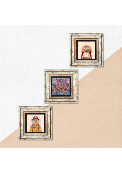 Louis Wain Kediler, Kirpi, Koala Çerçeveli Taş Duvar Tablosu 3’lü Set - Dekoratif Modern Sanat, Ev ve Ofis Dekoru |TK3-1870| indirimleri