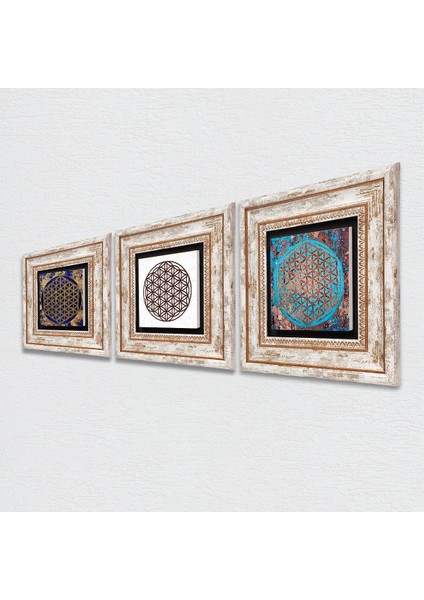 Stone Yaşam Çiçeği Çerçeveli Taş Duvar Tablosu 3’lü Set - Dekoratif Modern Sanat, Ev ve Ofis Dekoru |TK3-135| fiyatları