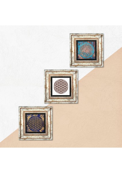 Stone Yaşam Çiçeği Çerçeveli Taş Duvar Tablosu 3’lü Set - Dekoratif Modern Sanat, Ev ve Ofis Dekoru |TK3-135| indirimleri
