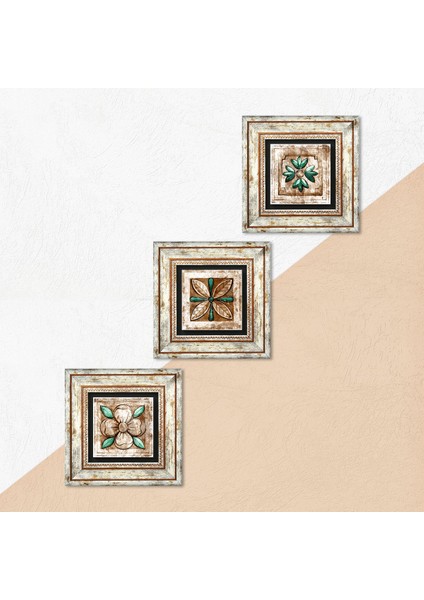Stone Fas Desenli Vintage Çerçeveli Taş Duvar Tablosu 3’lü Set - Dekoratif Modern Sanat, Ev ve Ofis Dekoru |TK3-199| indirimleri