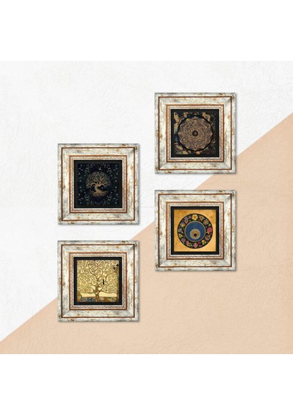 Sri Yantra, Hayat Ağacı, Nazar, Gustav Klimt Hayat Ağacı Çerçeveli Taş Duvar Tablosu 4’lü Set - Dekoratif Modern Sanat, Ev ve Ofis Dekoru |TK4-734| indirimleri