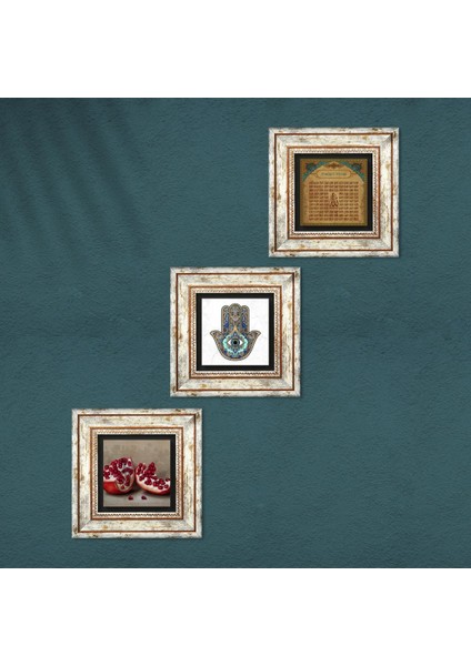 Esma'ül Hüsna, Nar, Fatma Ana Eli (Hamsa) Taş Duvar Tablosu Çerçeveli Duvar Dekoru 3 Parça Tablo Seti Wall Art T3-728 fırsatları