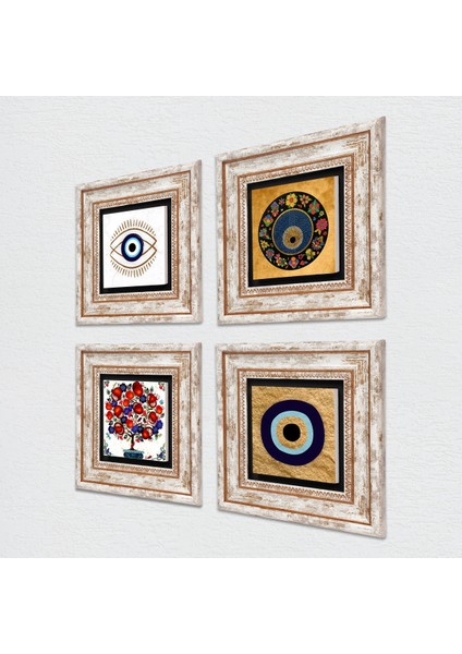 Nazar, Nar Ağacı Taş Duvar Tablosu Çerçeveli Duvar Dekoru 4 Parça Tablo Seti Wall Art T4-1803 fiyatları