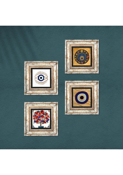 Nazar, Nar Ağacı Taş Duvar Tablosu Çerçeveli Duvar Dekoru 4 Parça Tablo Seti Wall Art T4-1803 fırsatları