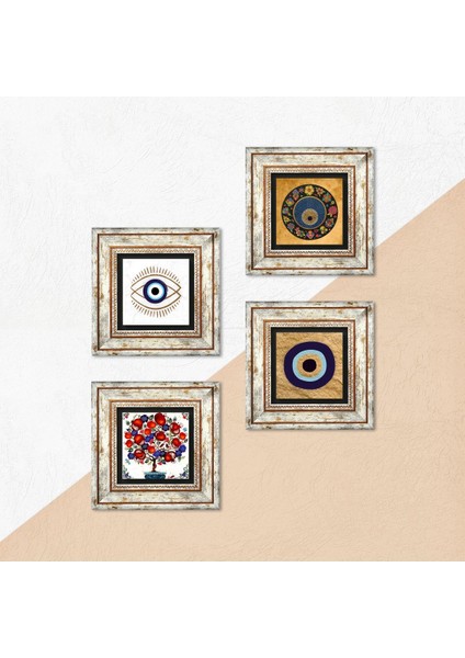Nazar, Nar Ağacı Taş Duvar Tablosu Çerçeveli Duvar Dekoru 4 Parça Tablo Seti Wall Art T4-1803 indirimleri