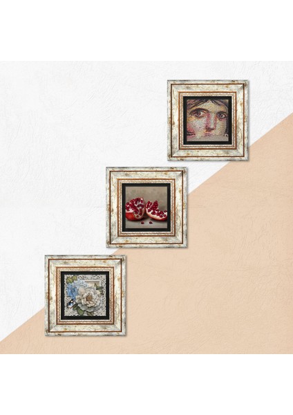 Çingene Kızı Mozaiği, Kelebekli Çiçek, Nar Taş Duvar Tablosu Çerçeveli Duvar Dekoru 3 Parça Tablo Seti Wall Art T3-1140 indirimleri
